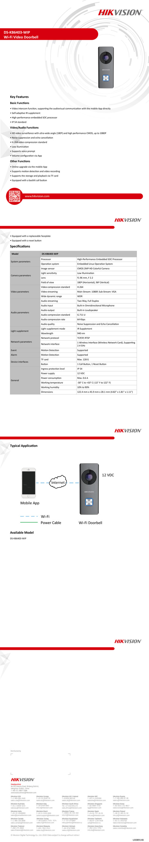 Hikvision WiFi Doorbell With Inbuilt Wide Angle Camera 0